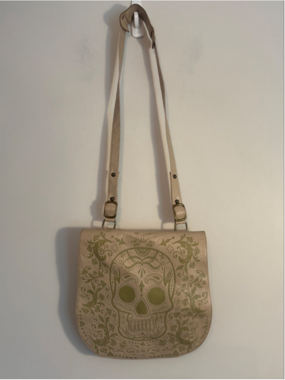 LOUNGEFLY Sugar Skull Embossed Faux Leather DOTD Messenger Crossbody Satchel